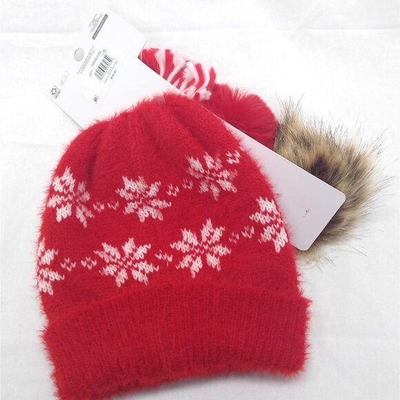 Time and Tru Beanie Pic Your Pom Interchangeable Pompom Faux Fur Accent Snowflak - Picture 3 of 6